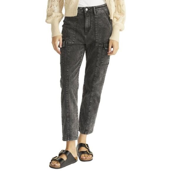 DRIFTWOOD Royce Jeans Womens 28 Black Cargo Acid Wash Ankle Crop High Rise - Picture 1 of 14